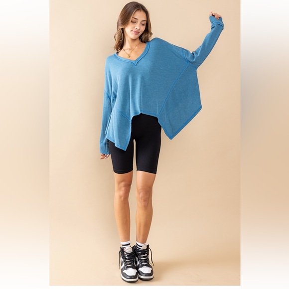 35 Knit Thermal V-neck Reverse st Oversized Casual top - Picture 3 of 4